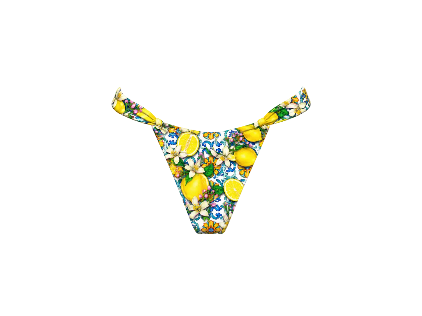 RUCHED THONG BIKINI BOTTOM IN LEMON - SWEET CITRUS CRUSH