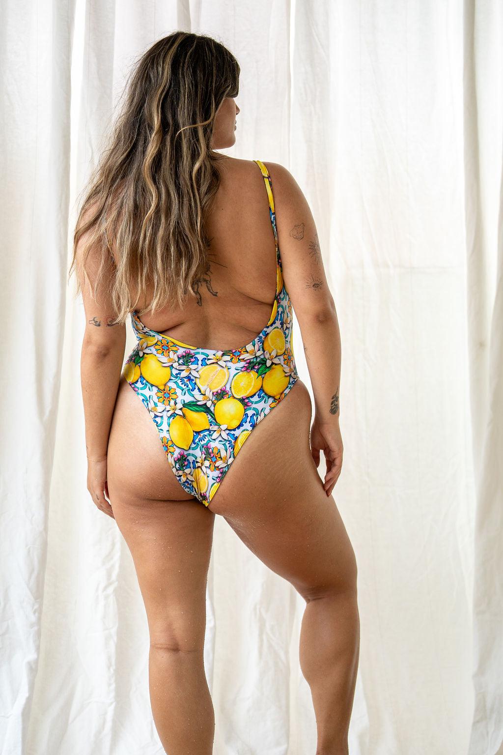 PLUNGE LOW BACK ONE-PIECE IN LEMON - SWEET CITRUS CRUSH - Salt Sand Swim