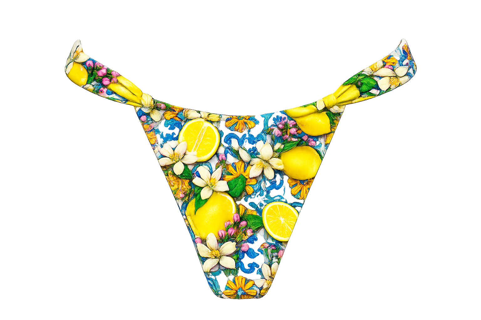RUCHED THONG BIKINI BOTTOM IN LEMON - SWEET CITRUS CRUSH