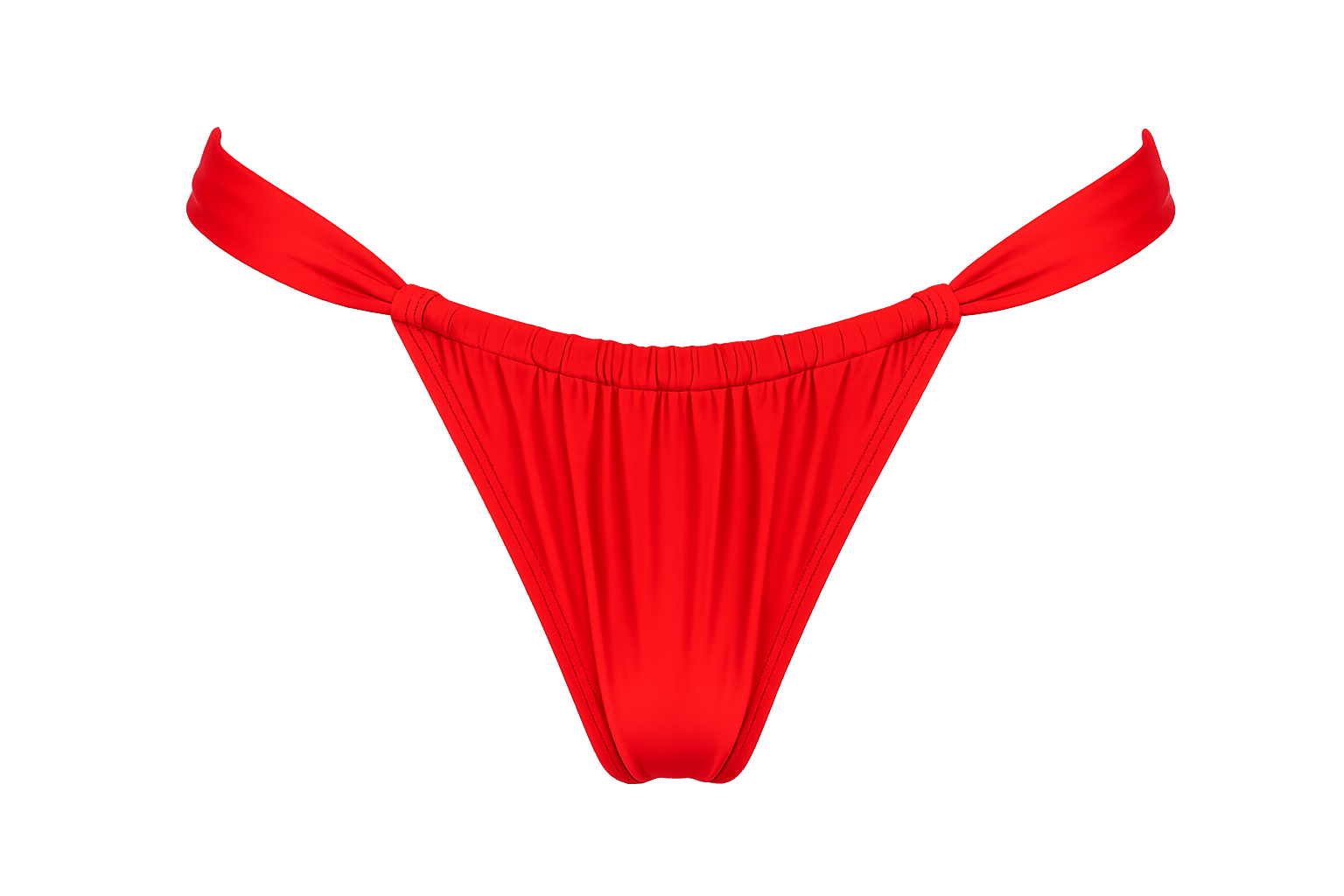 RUCHED THONG BIKINI BOTTOM - STRAWBERRY RED