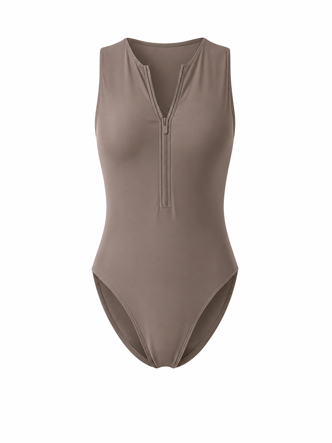 ZIP FRONT SLEEVELESS ONE-PIECE - MOCCA MECA