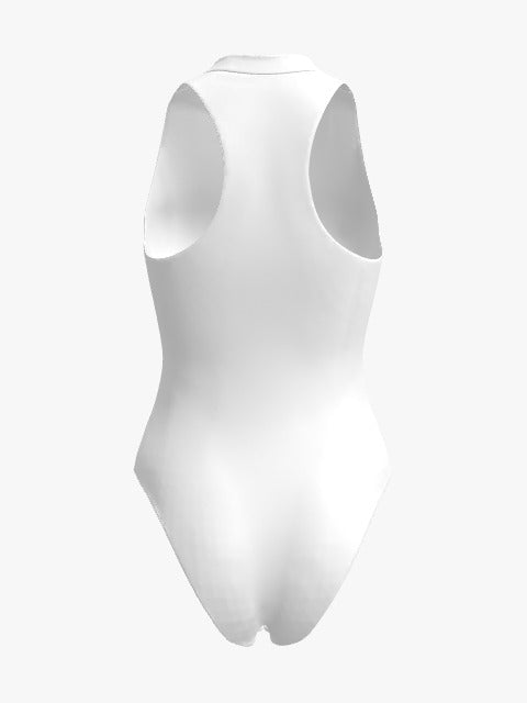 White Sands Racerback Zip Front One-Piece – Classic White