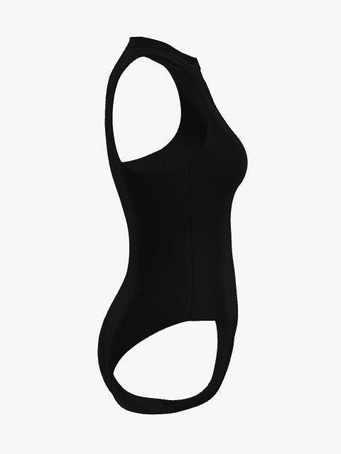 Midnight Black Racerback Zip Front One-Piece