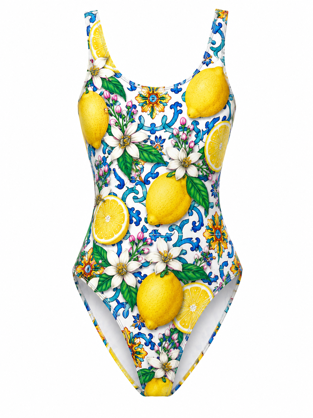 PLUNGE LOW BACK ONE-PIECE IN LEMON - SWEET CITRUS CRUSH