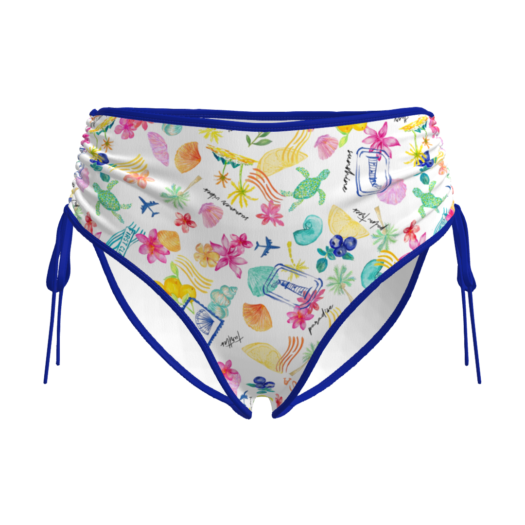 Waves & Wanderlust High Waisted Bikini Bottoms – Exclusive Postcard Print